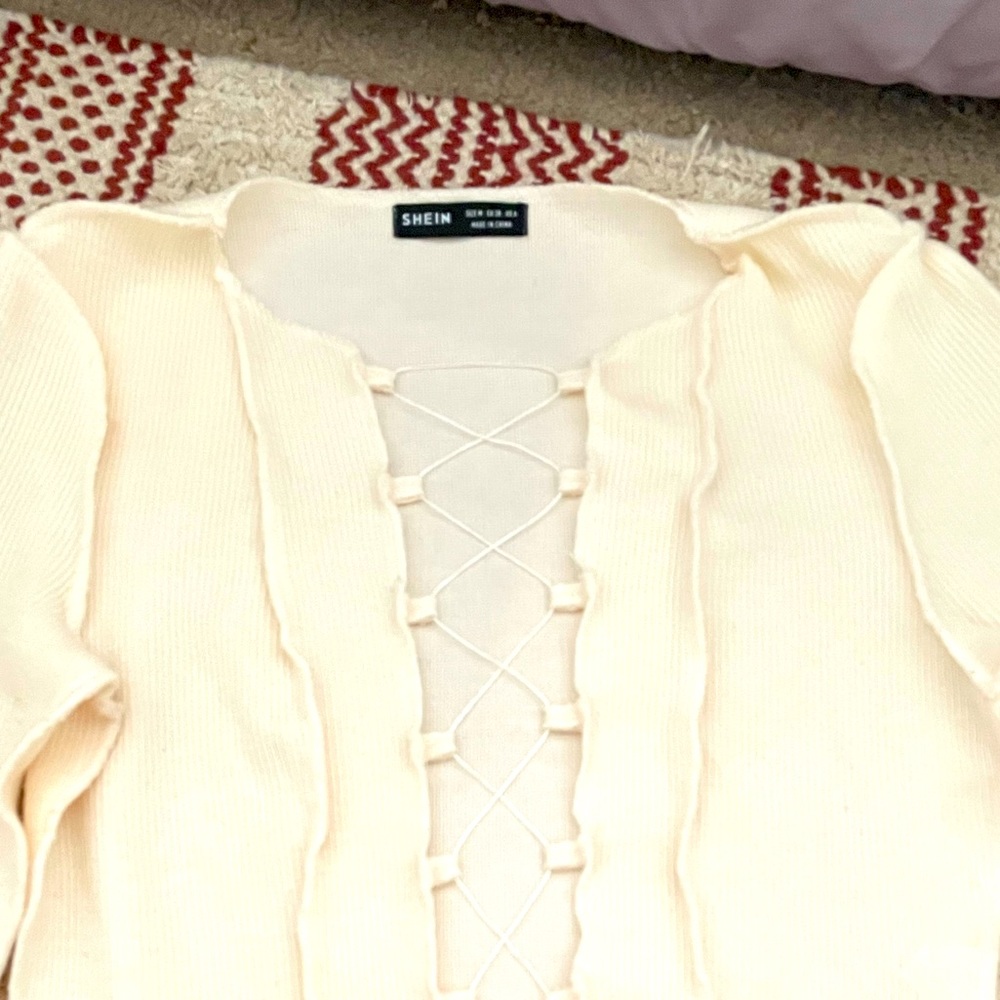 Lace up Topstitching Ribbed top - Picture 5 of 6